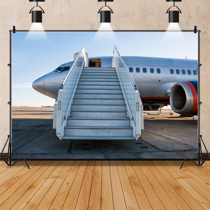 AOFOTO 7x5ft مطار المهبط خلفية طائرة للتصوير فينيل مهبط الطائرات على المدرج خلفية قماشية للتصوير لعشاق الطيران والأزواج وشهر العسل والسفر والعطلات والتصوير في الاستوديو - Image 5